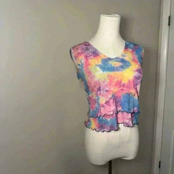 Vintage tie dye ruffled tank top L y2k - Picture 3 of 5